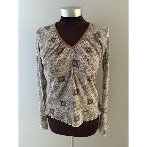 Vintage Y2K Wet Seal Sheer Mesh Top Sz M Brown Paisley Forest Grunge Whimsigoth